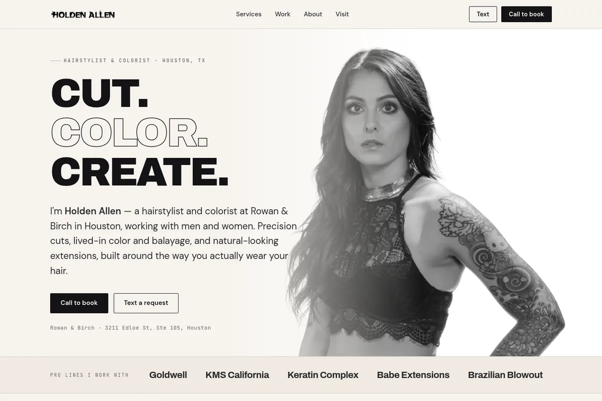 Holden Allen - Editorial site for a Houston hairstylist & colorist